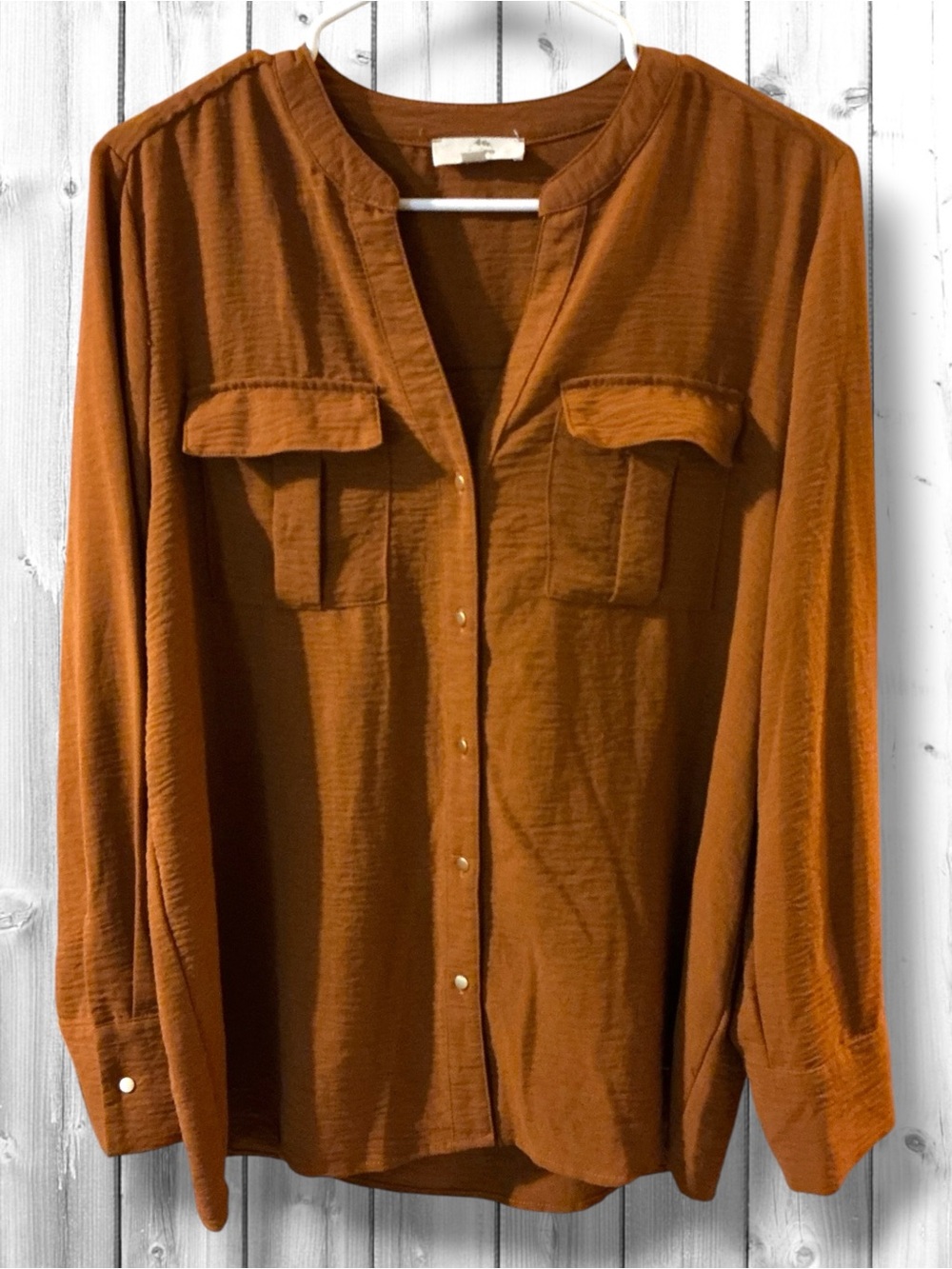 🌷Entro Long-Sleeve Button Front Blouse in Rust Brown